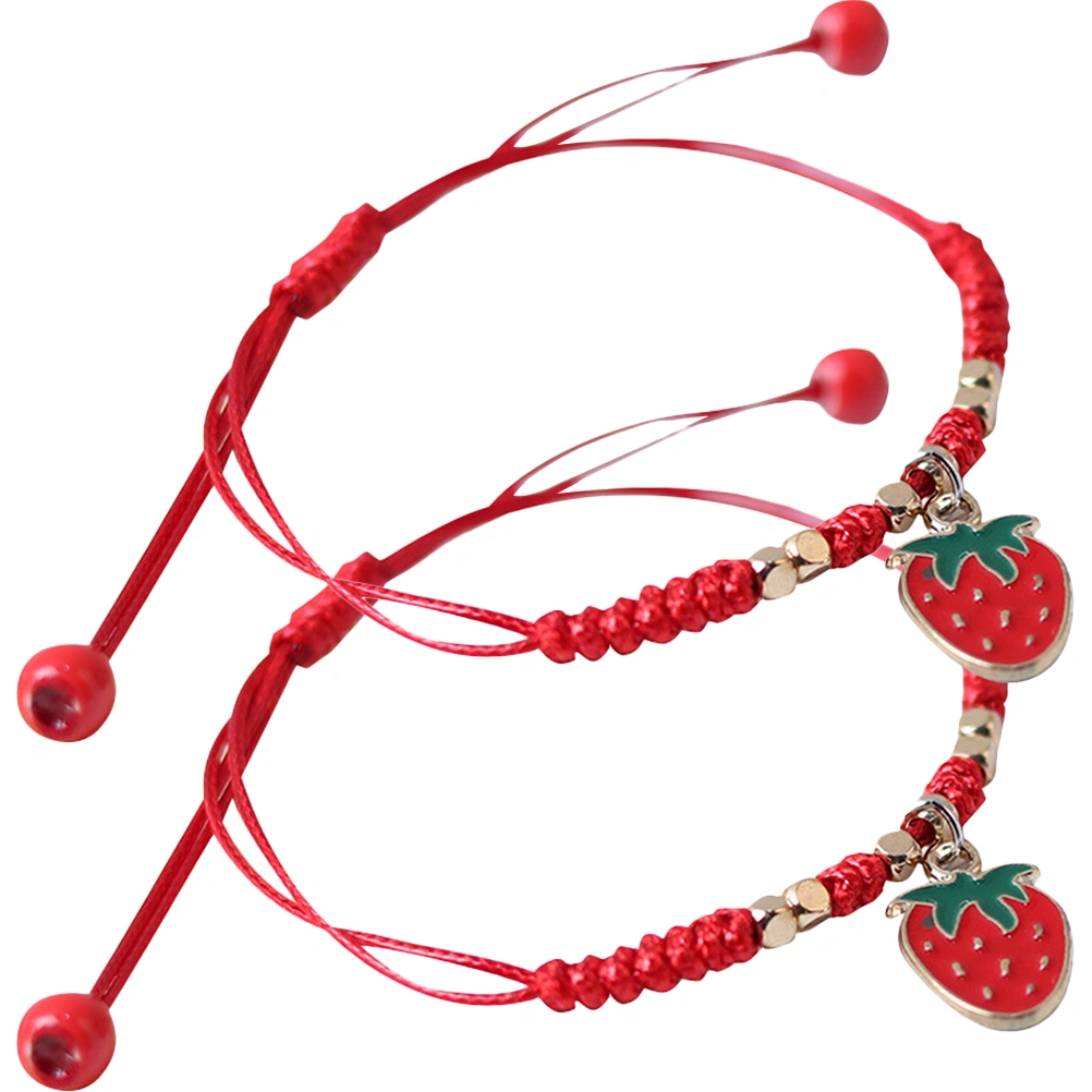 2Pcs Braided Bracelet Woven Bracelet Fruit Charm Wrist Rope Strawberry Bracelet Friendship Gift
