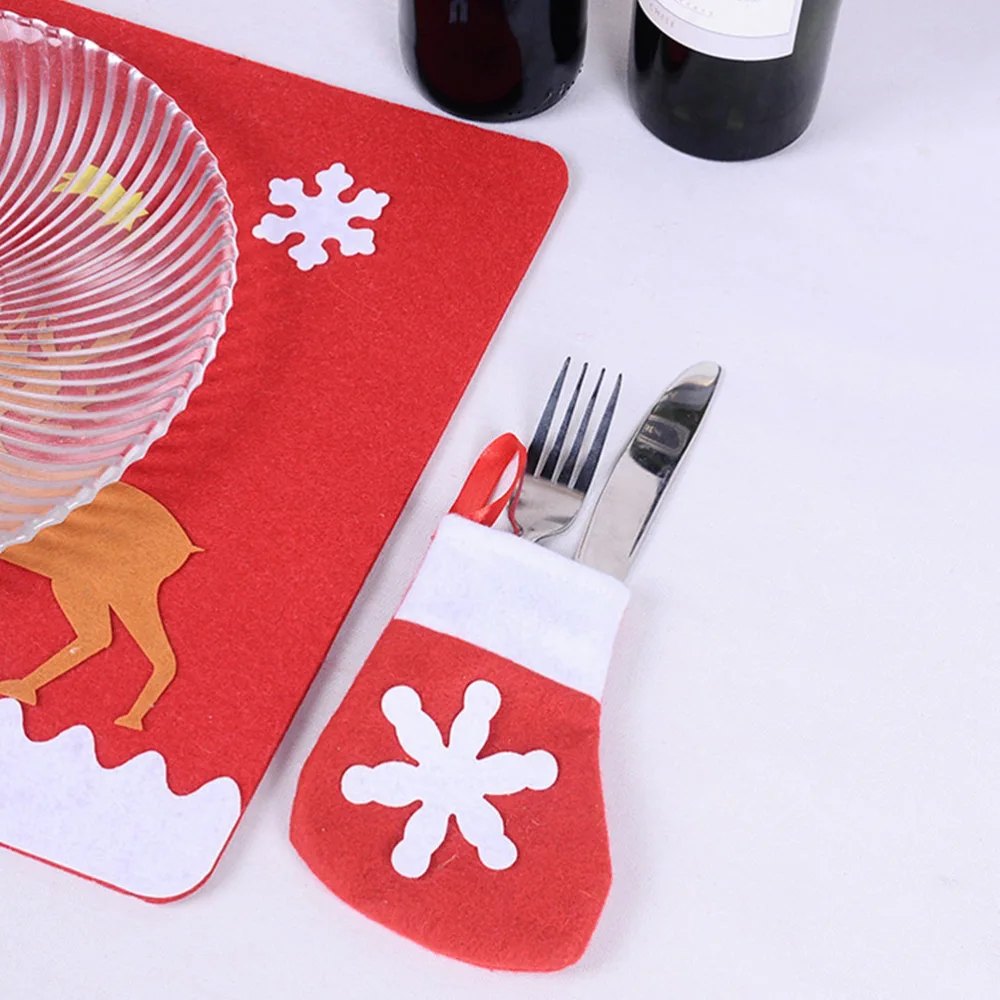 10Pcs Xmas Socks Shape Gift Bags Cutter Fork Covers Adorable Candy Bags (Red White)