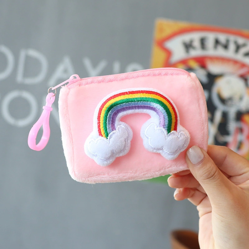 Rainbow Purse Coin Purse Keychain Change Purse Key Ring Pendant Plush Coin Pouch Keyring Pendant