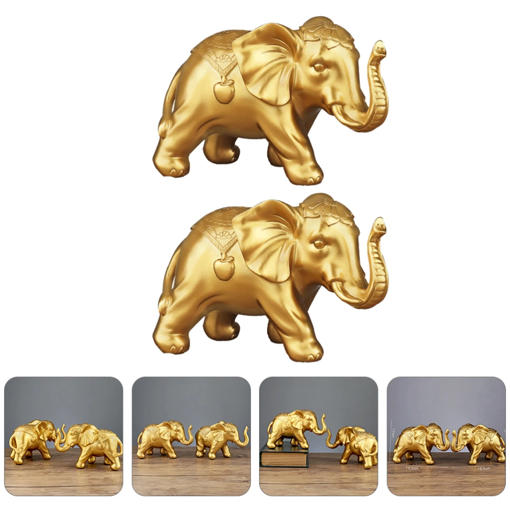 1 Pair Household Office Living Room Elephant Adornments Sculptures (Golden)