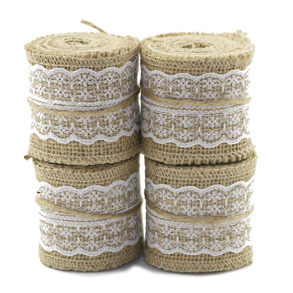 4pcs 2M 6CM Hessian Jute Lace Craft Ribbon for DIY Crafts Home Wedding Decor (White)