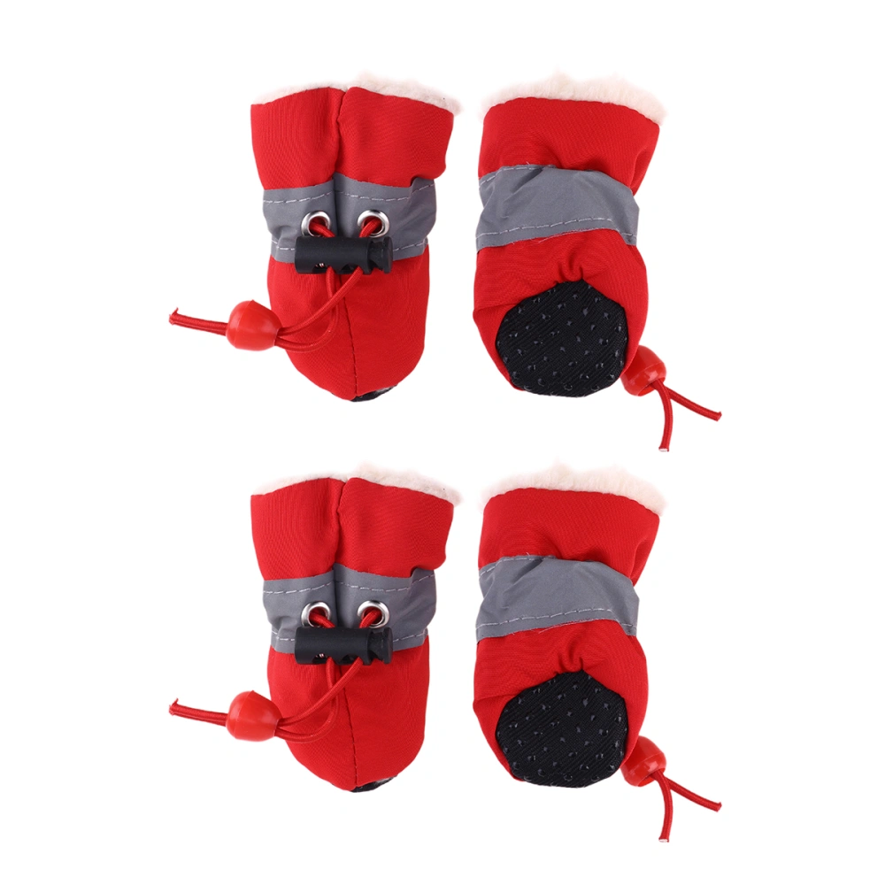 1 Set Pet Anti-skid Shoe Rain Boots Dog Foot Cover Thick Plush Dog Boots Paw Protector Sole Footwear (Red Size 2）