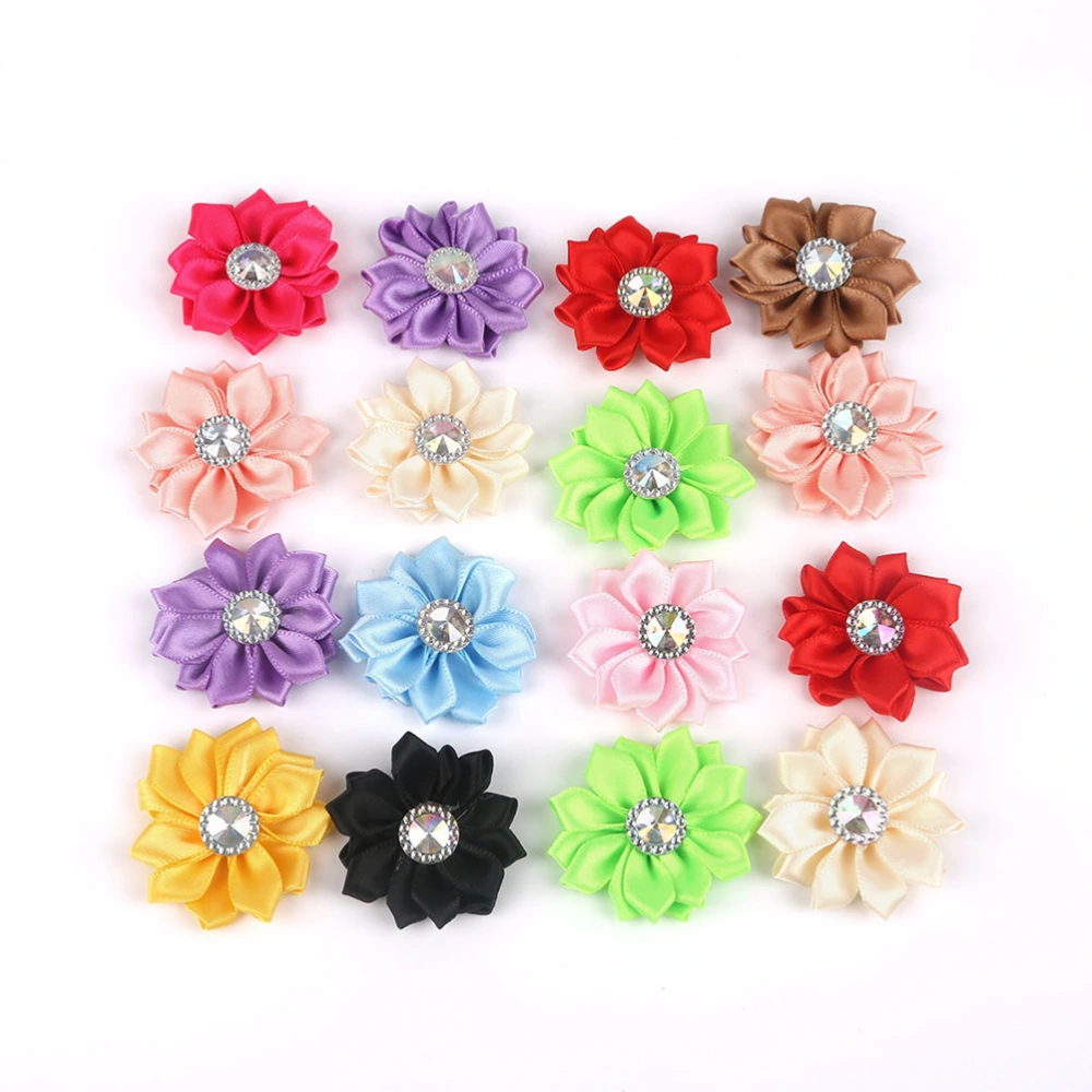 1 Bag of 20PCS DIY Chiffon Flowers Rhinestone Inlaid Bloom Decorative Headwear Accessories (Pink)