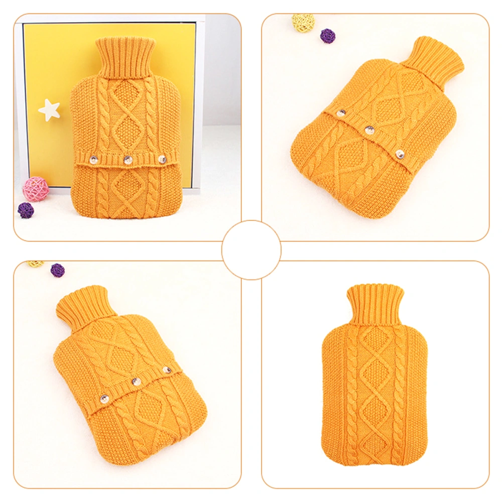 1L Hot Water Bottle Knitted Cover Warm Foldable Water Bottle Case Solid Color Bottle Bag for Quick Pain Relief (Yellow)