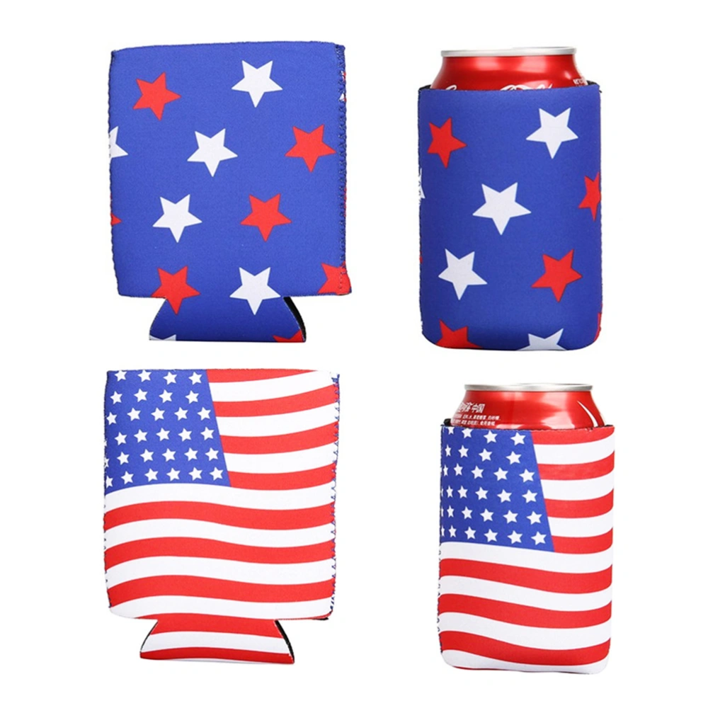 2Pcs American Flag Pattern Ring-Pull Can Warming Cover Beverage Bottle Cover Drinking (Flag Pattern for Each 1Pc)