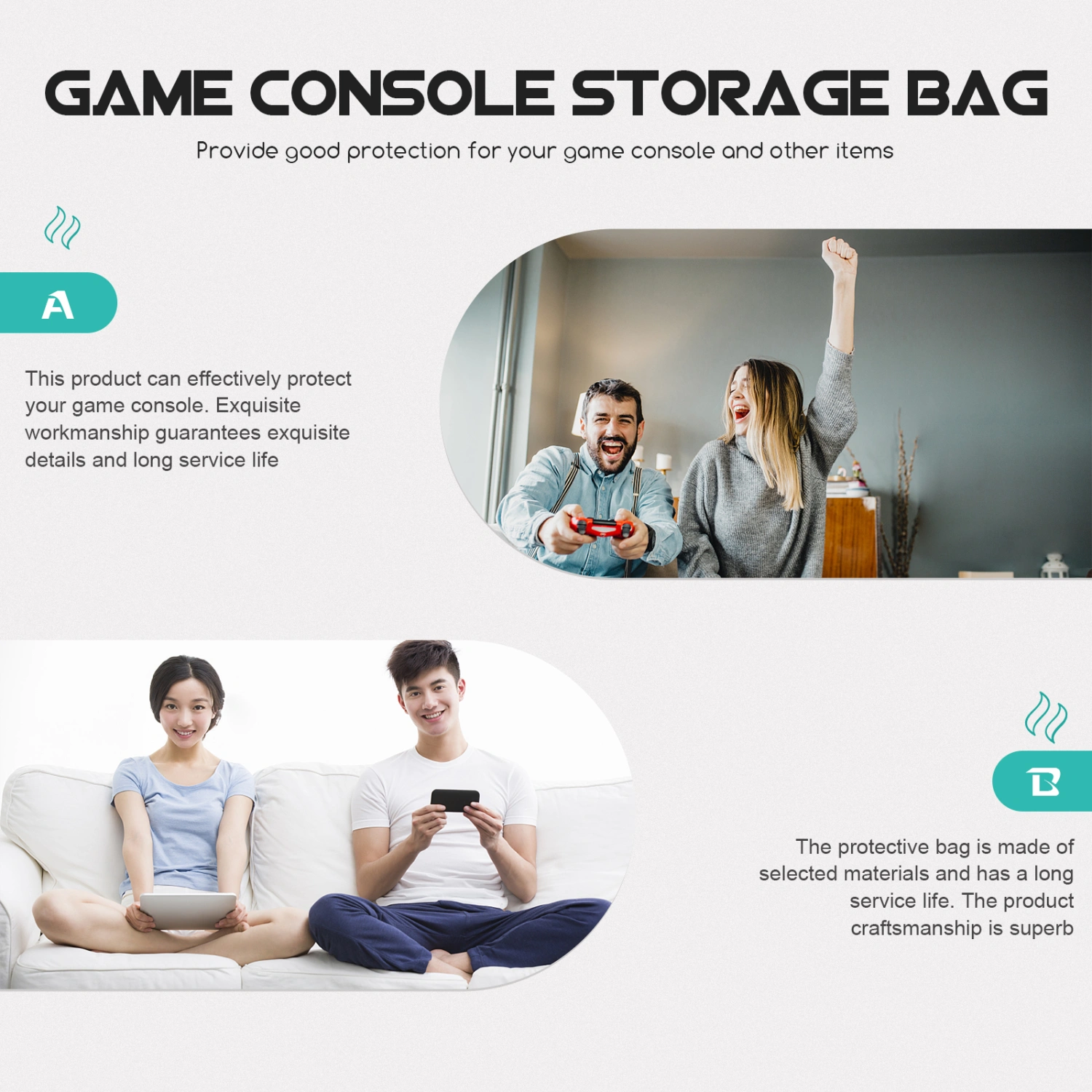 1pc Game Console Carry Case Four Corner Protection Bag Simple Design Storage Bag
