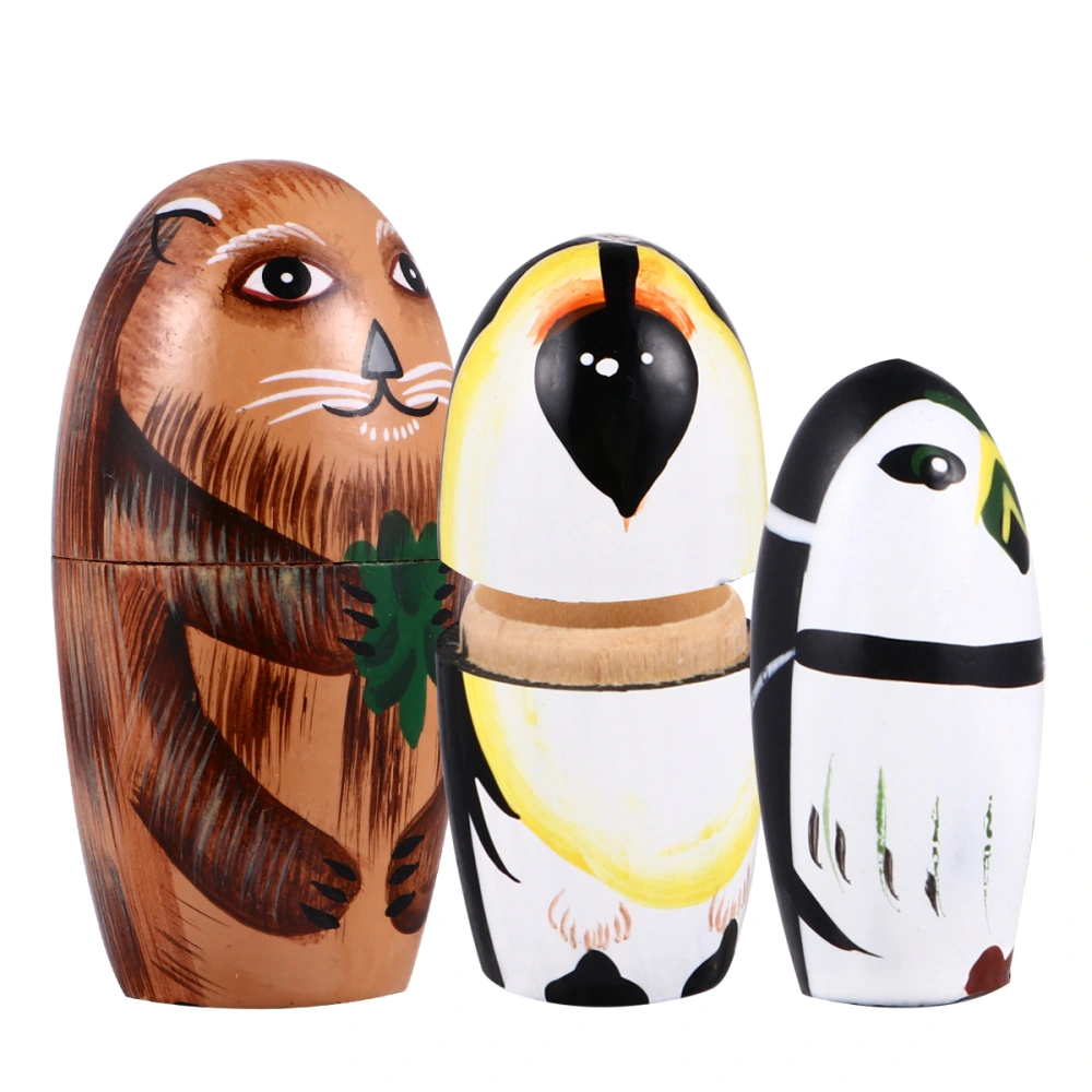 5Pcs Wooden Matryoshka Cartoon Matryoshka Adornments Desktop Cartoon Decors