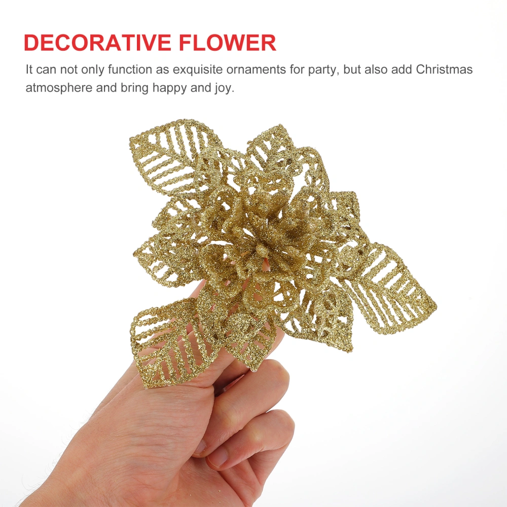 12pcs Christmas Fake Flower Decorative Glitter Powder Flower Party Ornaments