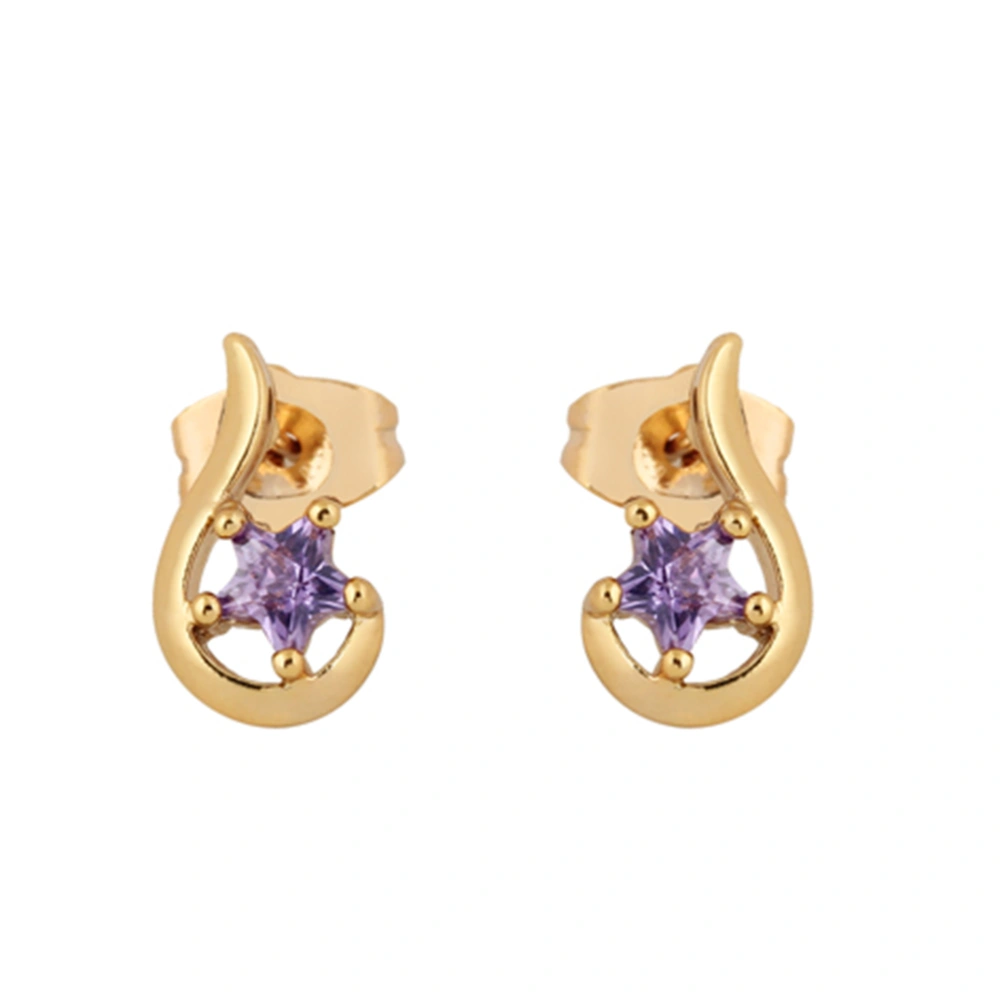 Pair of Star Style Women's Girls Zircon Decored Eardrop Earrings Ear Studs (Purple)