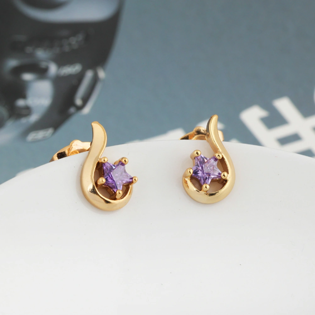 Pair of Star Style Women's Girls Zircon Decored Eardrop Earrings Ear Studs (Purple)