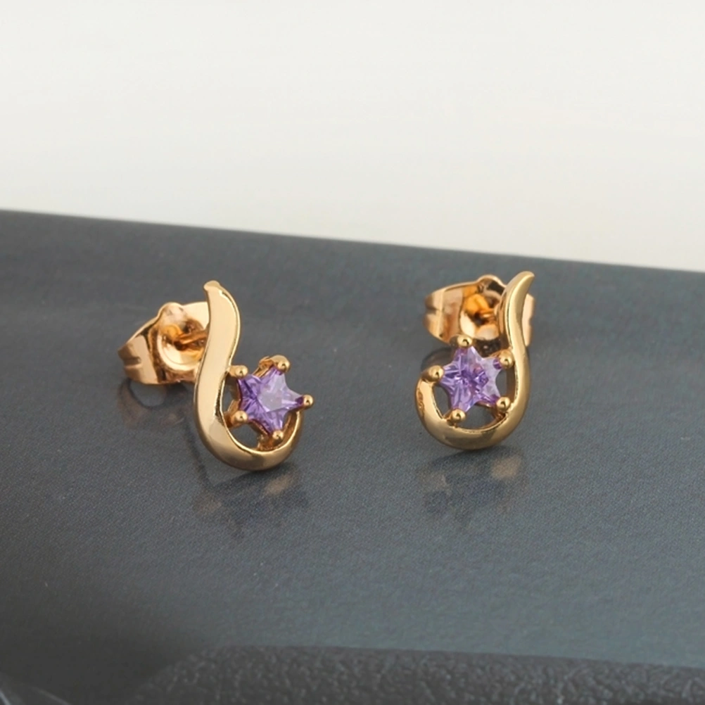 Pair of Star Style Women's Girls Zircon Decored Eardrop Earrings Ear Studs (Purple)