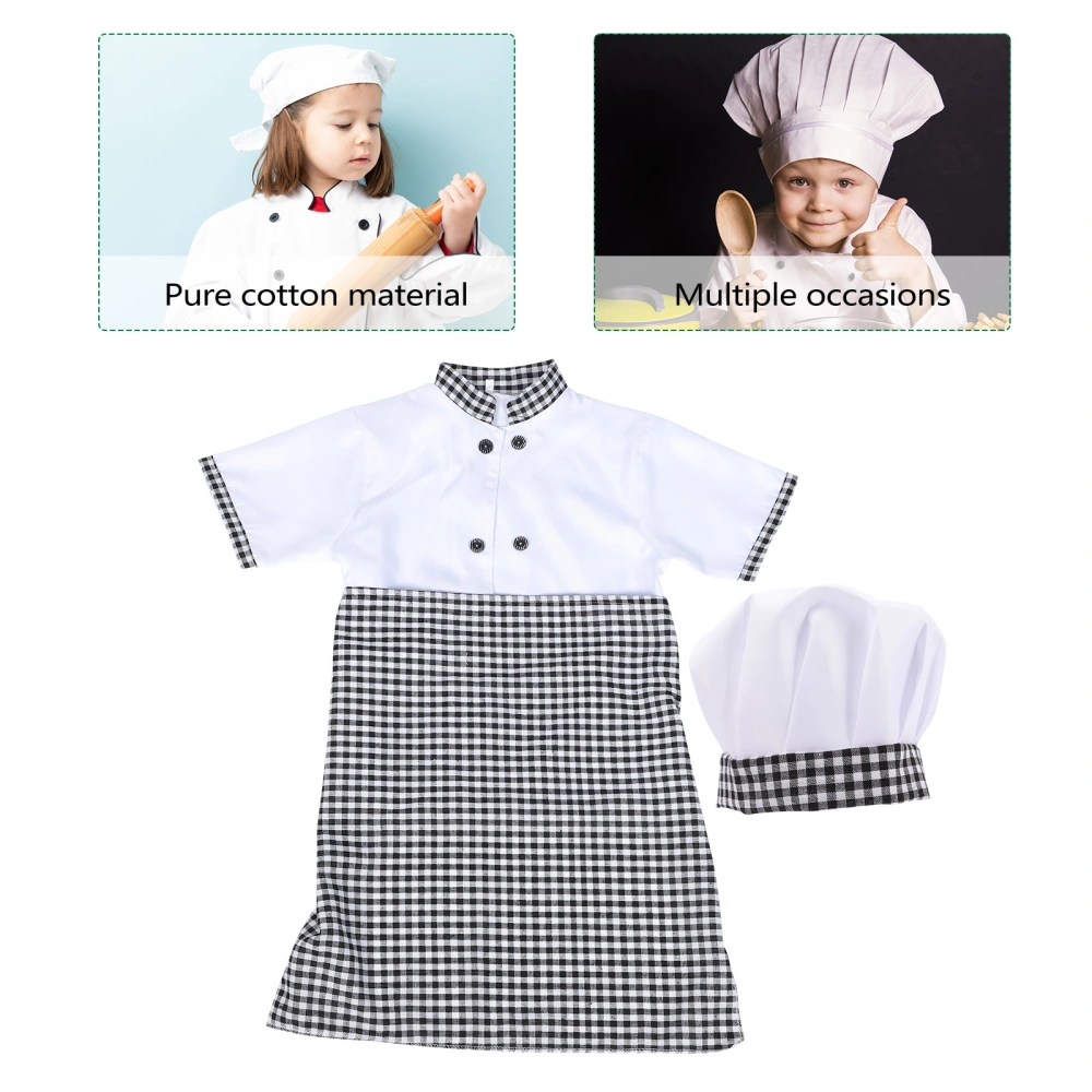 1 Set Unisex Kids Chef Cosplay Uniform Outfit Short Sleeve Blouse with Apron Hat