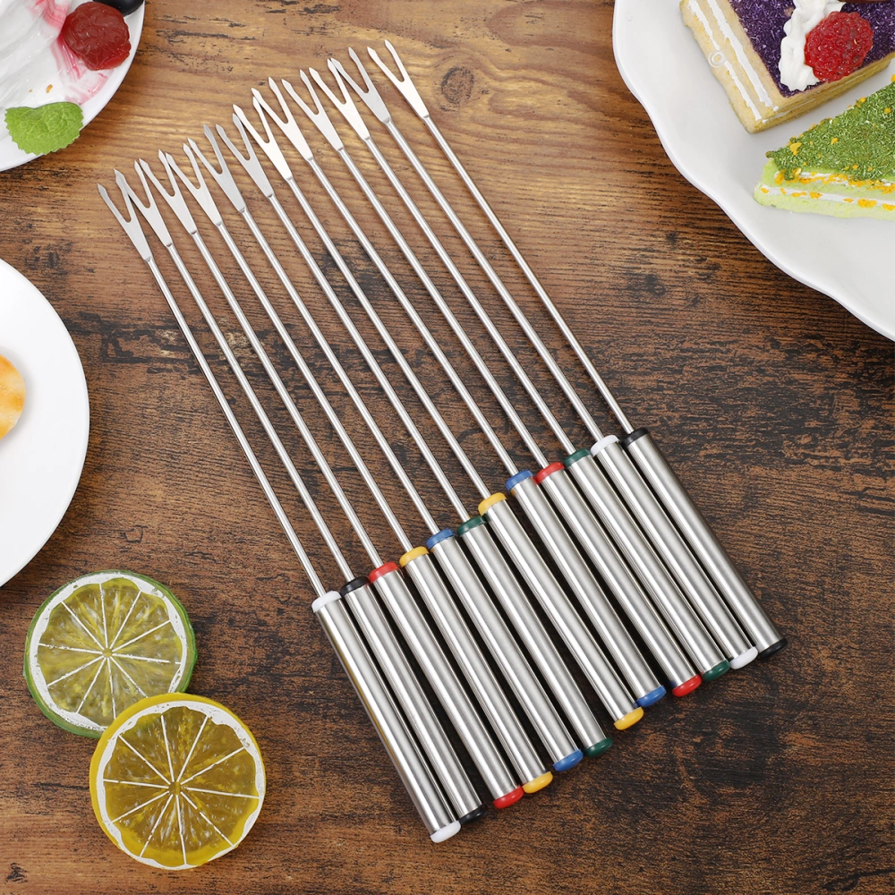 12pcs 24cm Stainless Steel Fondue Forks Cheese Fondue Forks with Heat Resistant Handle for Chocolate Fountain Cheese Fondue Roast Marshmallows