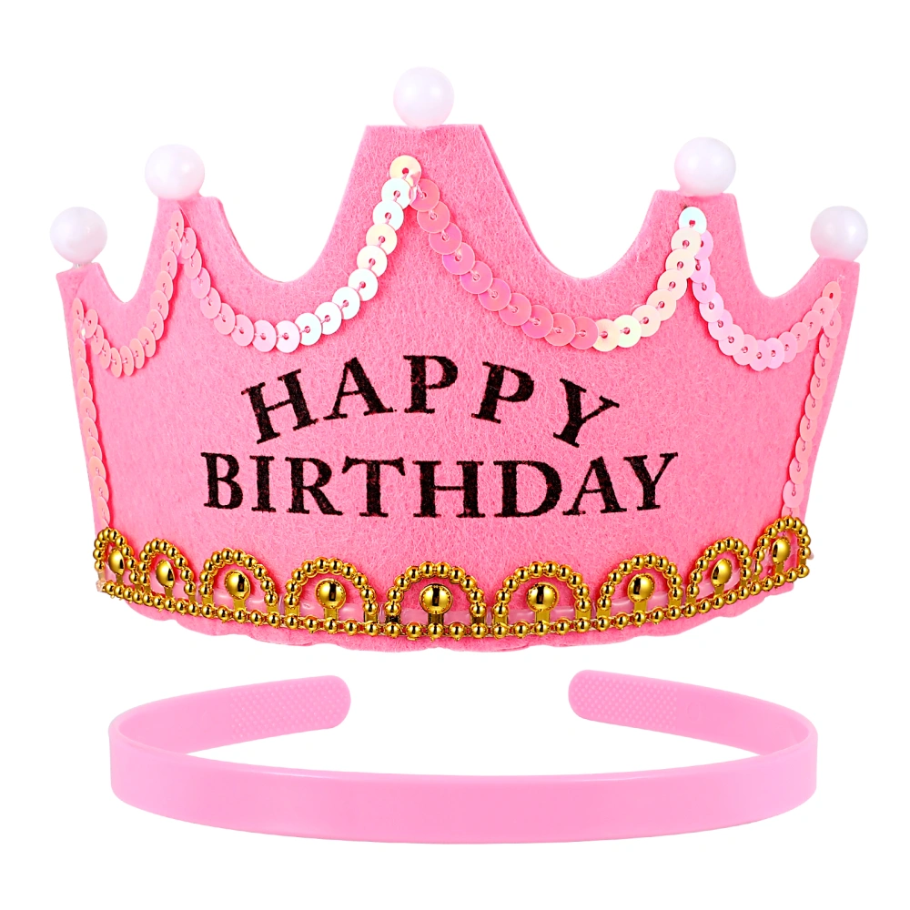 FRCOLOR Happy Birthday Kid's LED Tiara Children Party Crown Headband Headpiece (Pink)