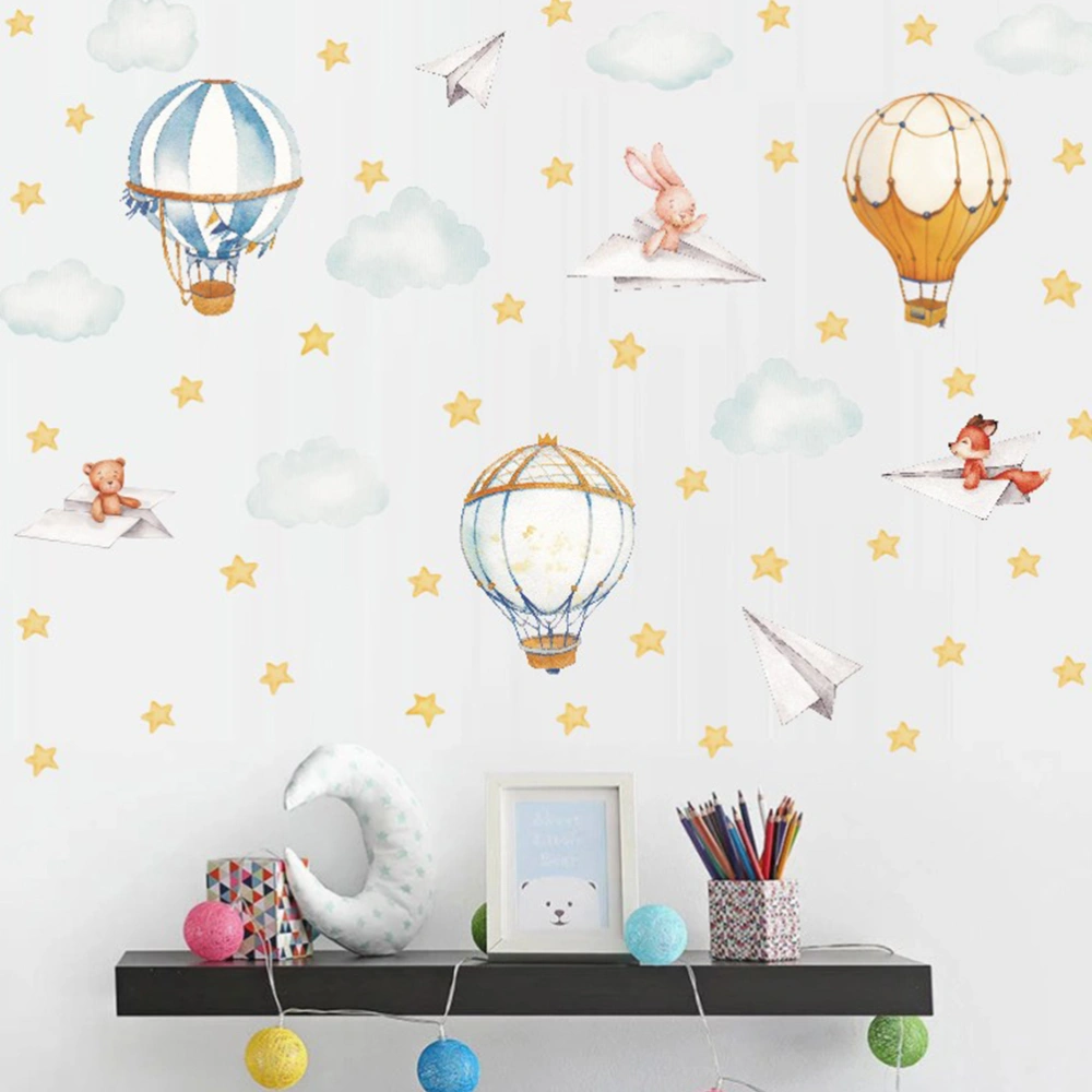 1 Sheet Animal Hot Air Balloon Wall Stickers Adhesive Kids Room Stickers