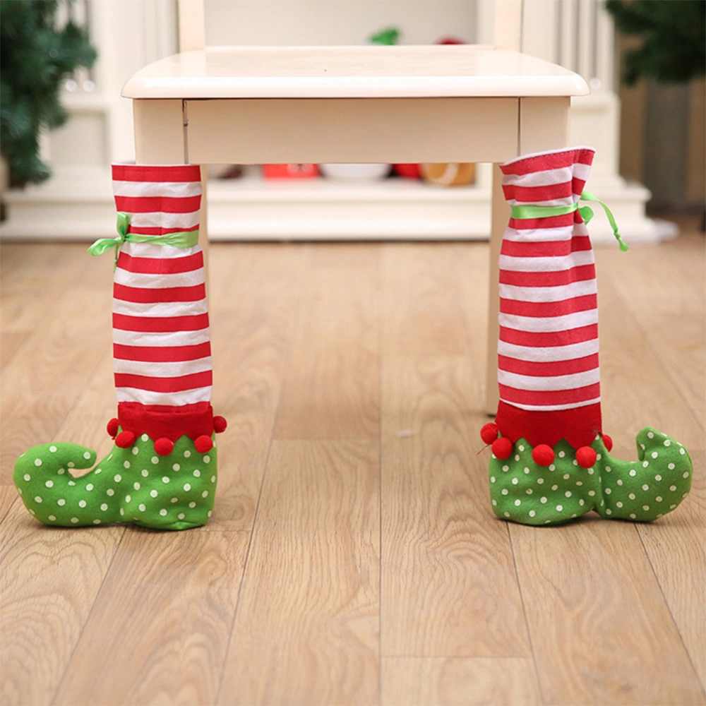 3Pcs Christmas Table and Chair Leg Covers Stripes Elf Elves Feet Shoes Legs Party Decorations Favors Christmas Wine Bottle Cover Table Decoration