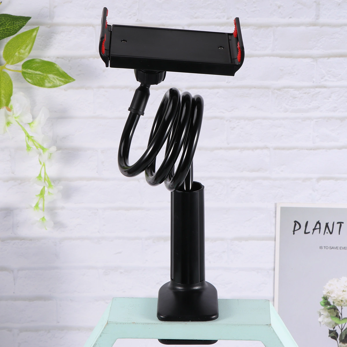 360 Degree Rotation Universal Phone Shelf Computer Holder Flexible Mobile Phone Stand Bendable Clip Style Desktop Bracket (Black)