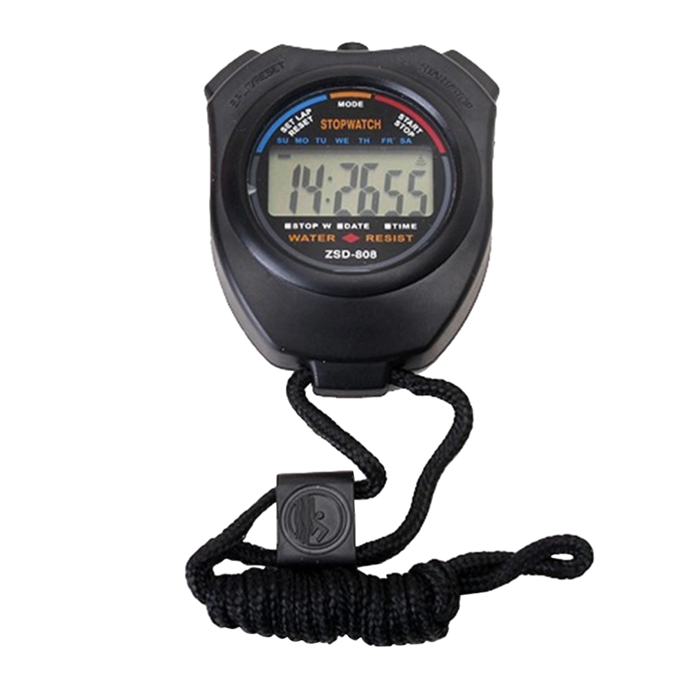 Timer Two-way Stopwatch Professional Movement Sports Multi-function Electronic Timer with Metal Whistle (Black)