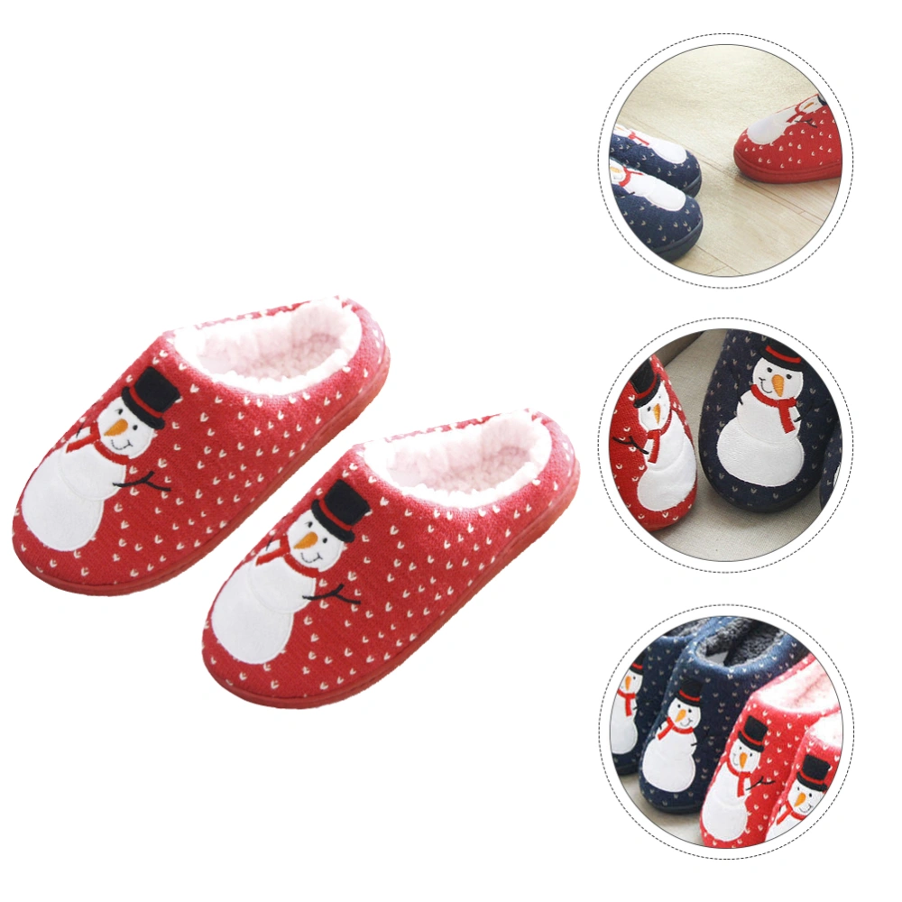 1 Pair Xmas Pattern Slippers Warm Slipper Thick Lining Shoes Couple Slippers