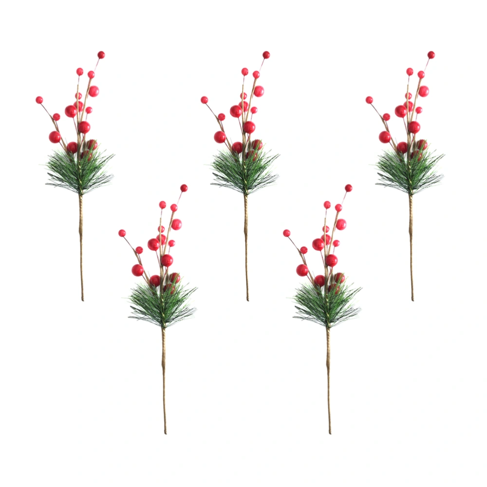 5 Pcs Artificial Red Berries Pine Needle Branches Flower Arrangement Accessory Christmas DIY Home Decor Ornament for Vase Basket Wreath