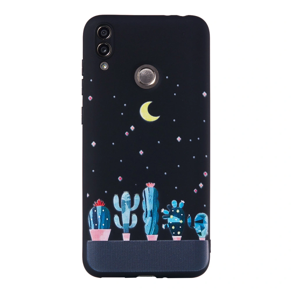 Phone Cover Embossed Shatter-resistant Scratch-resistant Matte TPU All-inclusive Phone Case for HUAWEI Honor 8C (Cactus and the Moon)