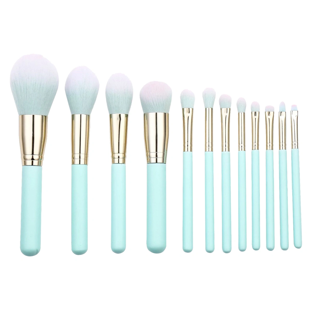 12pcs Makeup Brushes Kit Mint Green Cosmetics Brush Set Wooden Handle Nylon Bristles Powder Brush