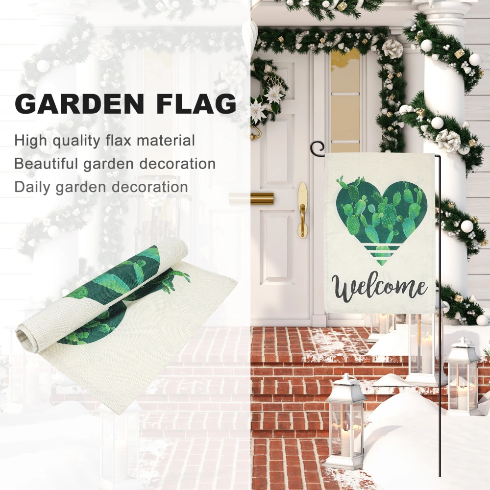 1Pc Linen Garden Flag Creative Cactus and Heart Printing Flag Party Flag Decor