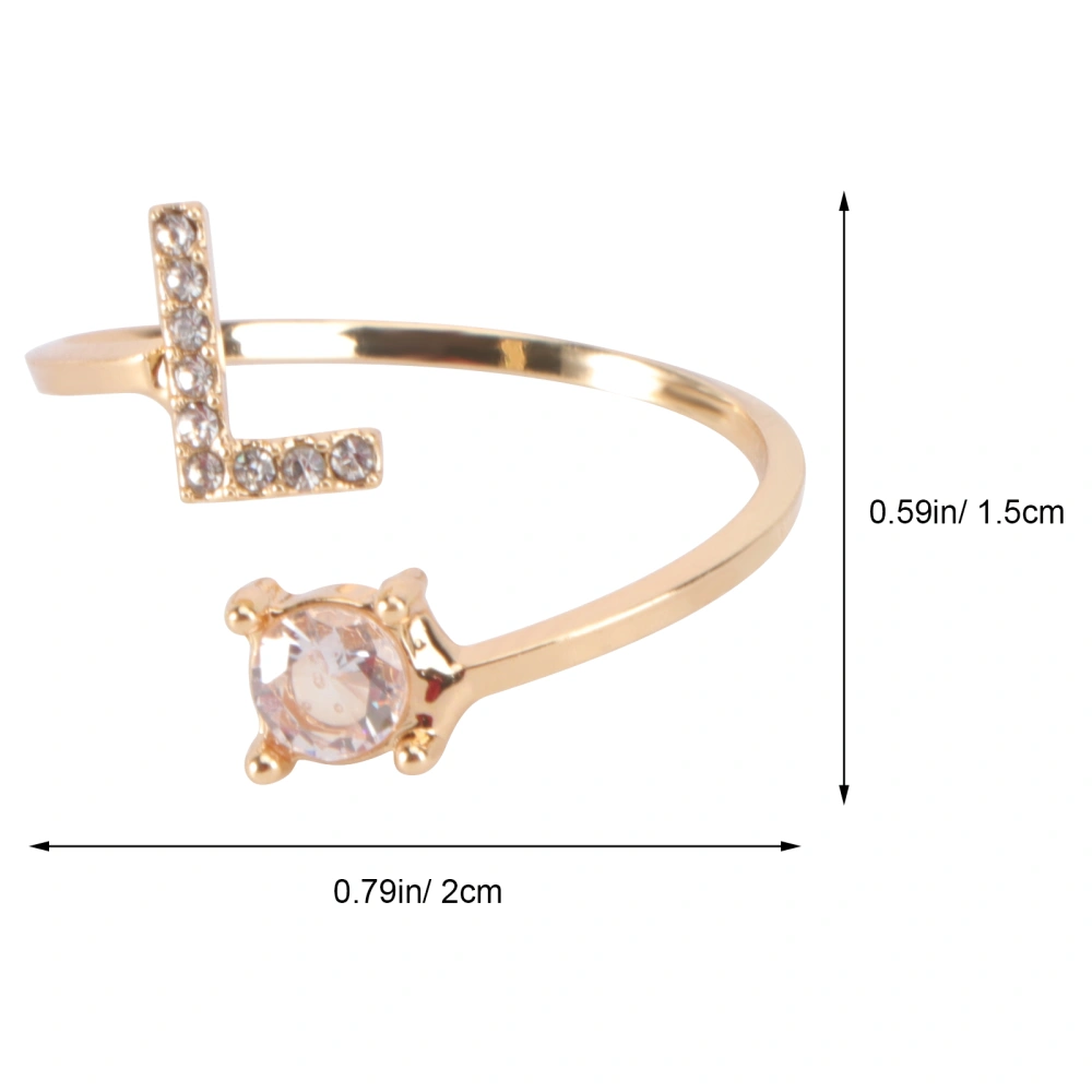 1Pc Rhinestone Inlaid Ring Initial Finger Ring Fashion Finger Jewelry (Golden)