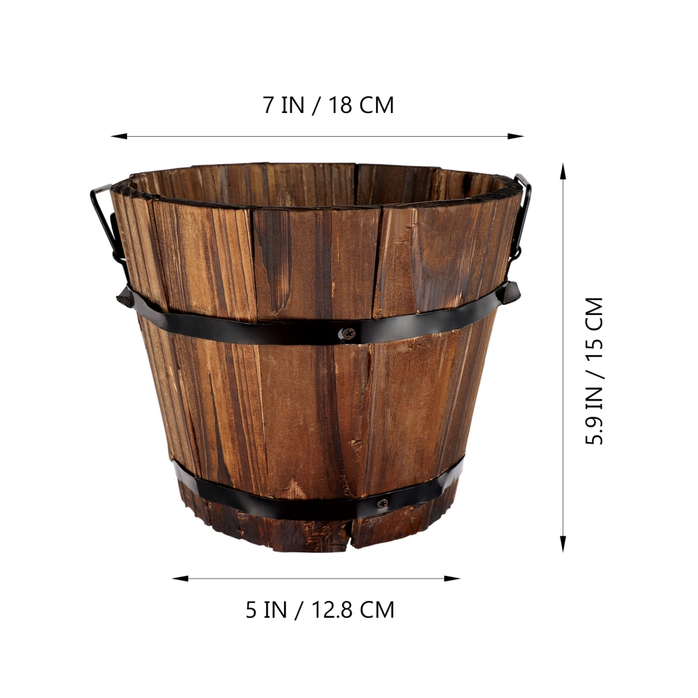 Yardwe Wooden Round Barrel Planter Flower Pots Home Office Garden Wedding Decor (Brown)