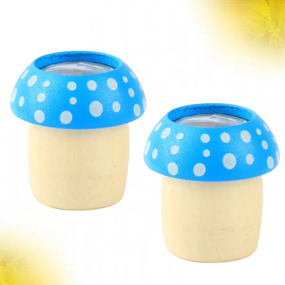 2PCS Kaleidoscopes Wooden Mushroom Toy Polygon Gift Smooth Polished Kaleidoscope Educational Prop (Blue)