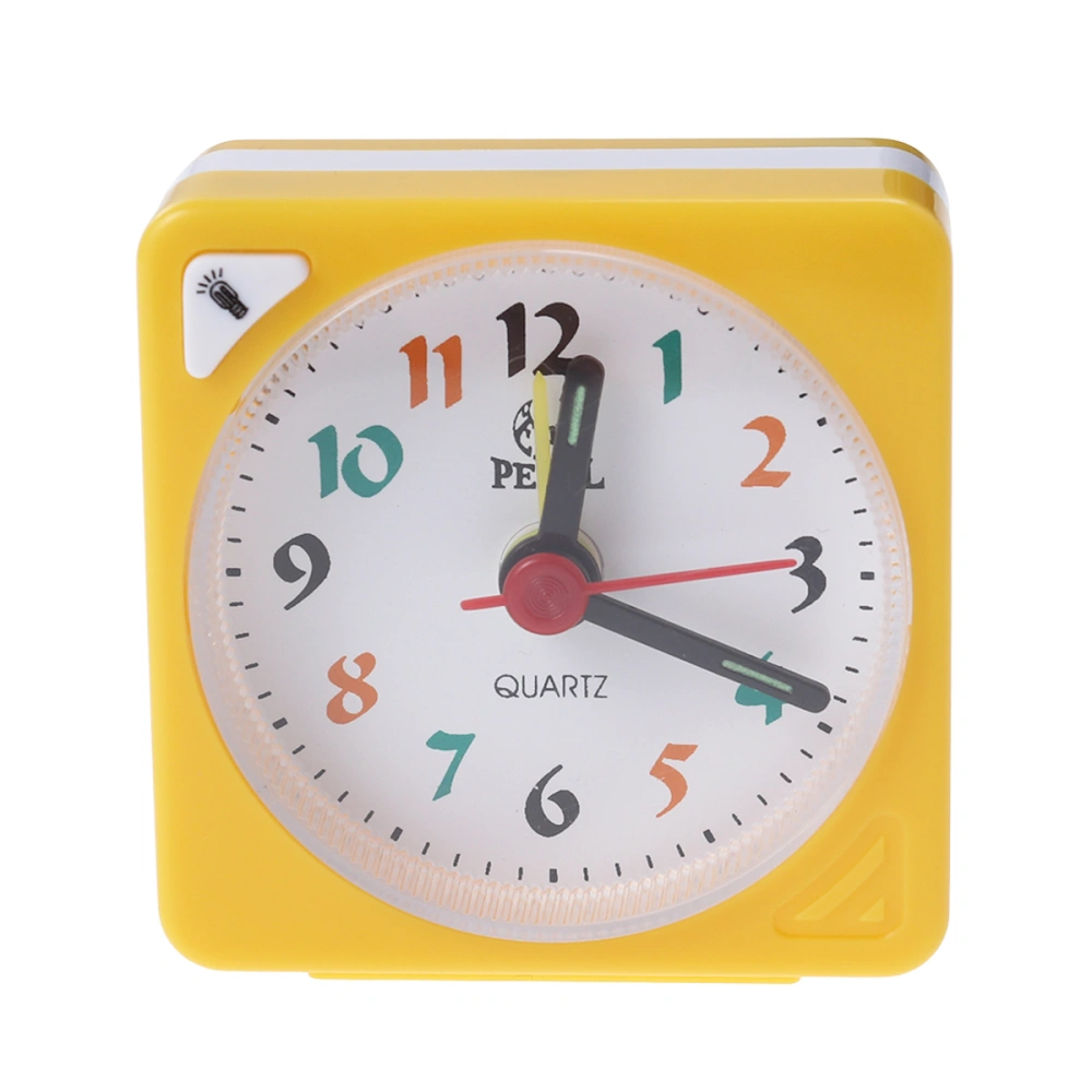 Mini Clock Square Plastic Quartz Alarm Clock Portable Lightweight Durable Clock (Yellow)