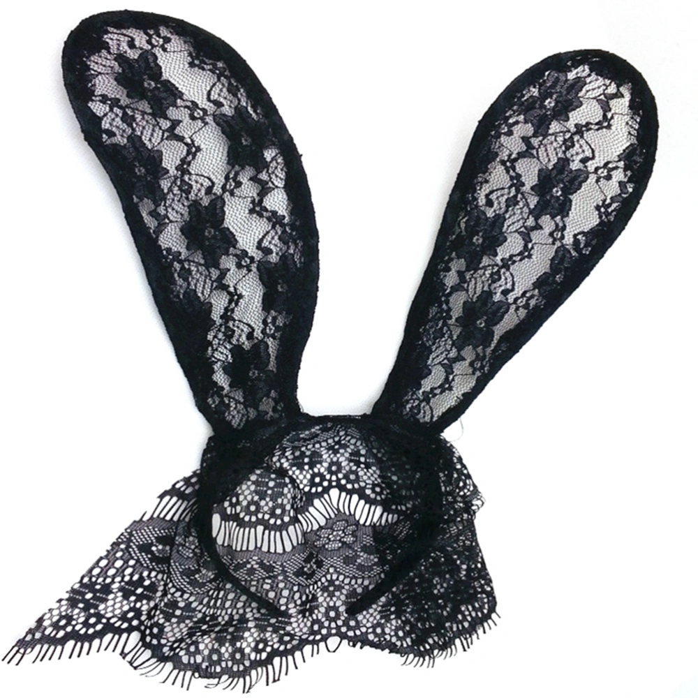 Bunny Rabbit Ears Sexy Rabbit Ears Lace Mask Veil Headband Supply for Nightclubs & Masquerade & Halloween & Christmas (Black）