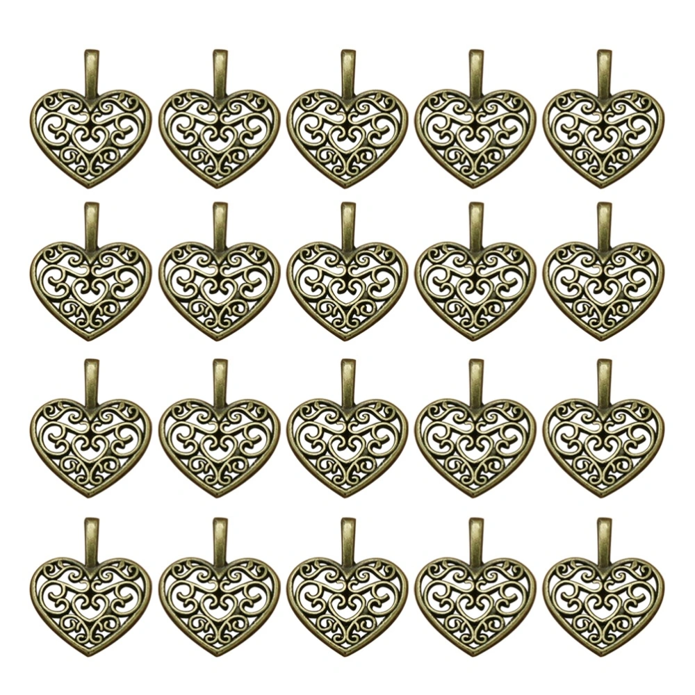 20pcs Delicate Alloy Hollow out Heart Shape Pendants Charms DIY Jewelry Making Accessory for Necklace Bracelet (Bronze)