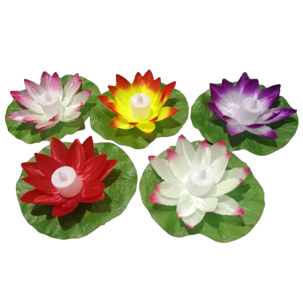 5pcs Electronic Candle Lotus Lamp Floating Lotus Lantern Wishing Water Lotus Candle Flower Lamp for Festival (Pink + Red + Purple + White + Orange)