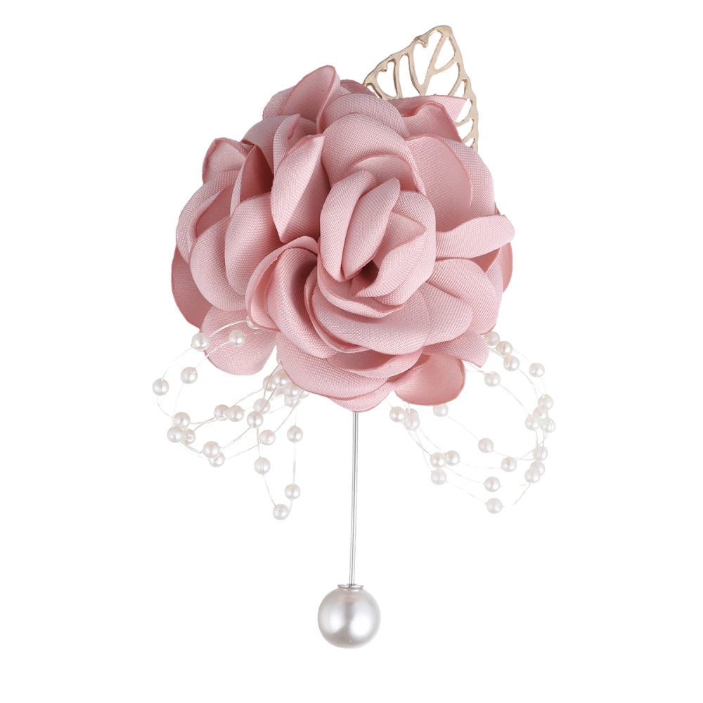 Pink Artificial Rose Brooch Corsage Beautiful Lifelike Pin Badges Pearl Floral Breastpin for Bridesmaid Bride Wedding Porm Party Decor