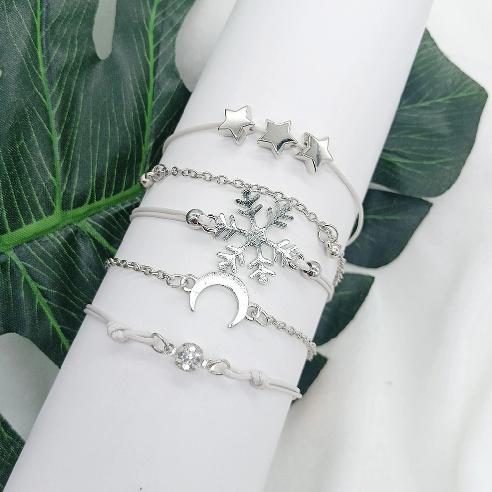 5PCS Star Snowflake Charm Bracelet Moon Diamante Chain Bangle Bracelet Set for Women Girls Ladies