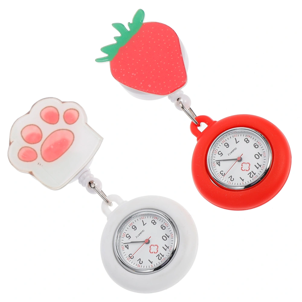 2pcs Strawberry Nurse Watch Stretchable Clip on Watch Silicone Quartz Watches