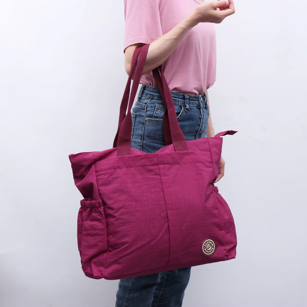 Simple Portable Bags Waterproof Canvas Tote Bag Casual Nylon Handbag for Women Ladies (Red)