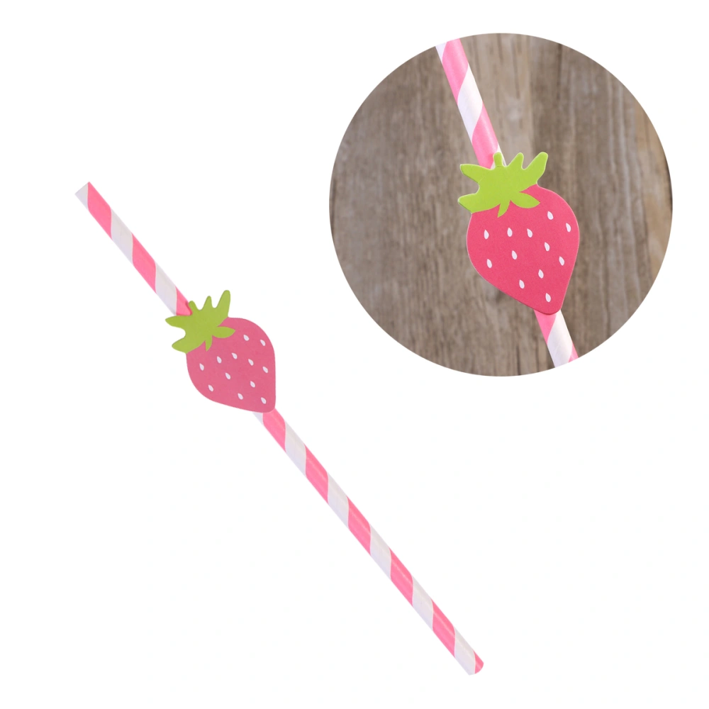 10 Pcs Hawaiian Party Paper Straws Decorative Drinking Straws Luau Party Table Decor BBQ Hawaiian Theme Decoration Strawberry (Pink)