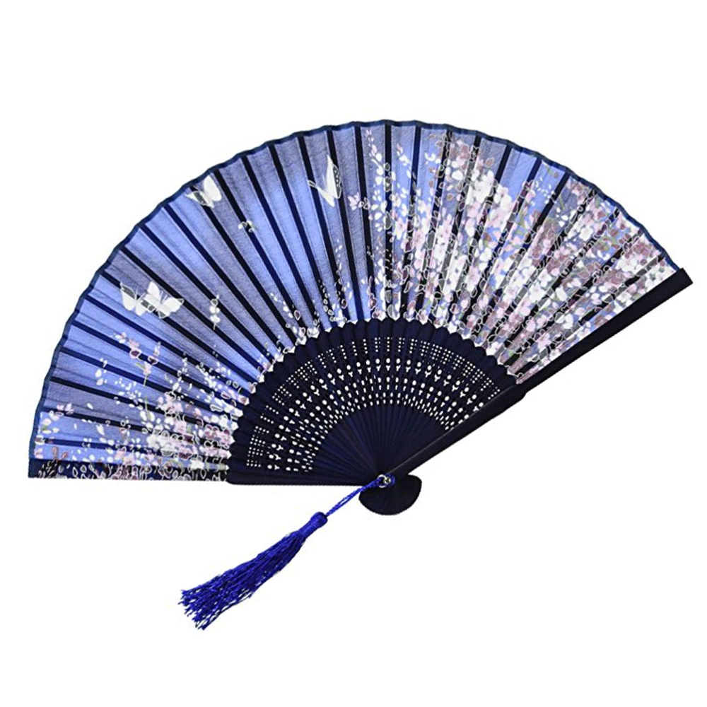 Sakura Hand Held Fan Folding Fan Bamboo Hand Fan Silk Fan with Tassel (#7)