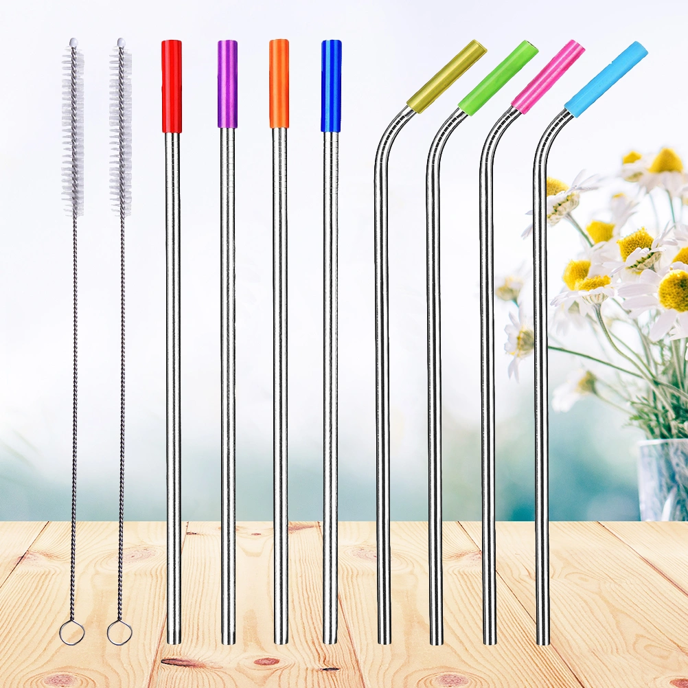 8pcs Stainless Steel Drinking Straws Reusable Curved Stright Straws with 2pcs Brushes