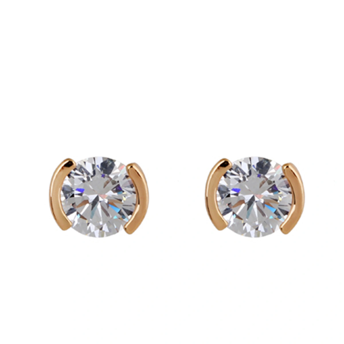 Pair of Round Shaped Women's Girls Zircon Decored Eardrop Earrings Ear Studs (Golden)