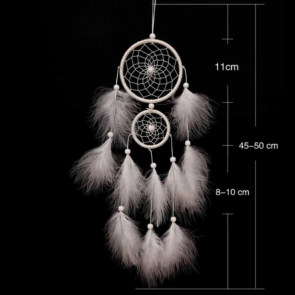 Double Circular Wedding Dream Catcher  Wall Hanging Ornament for Wedding Home Decoration (White)