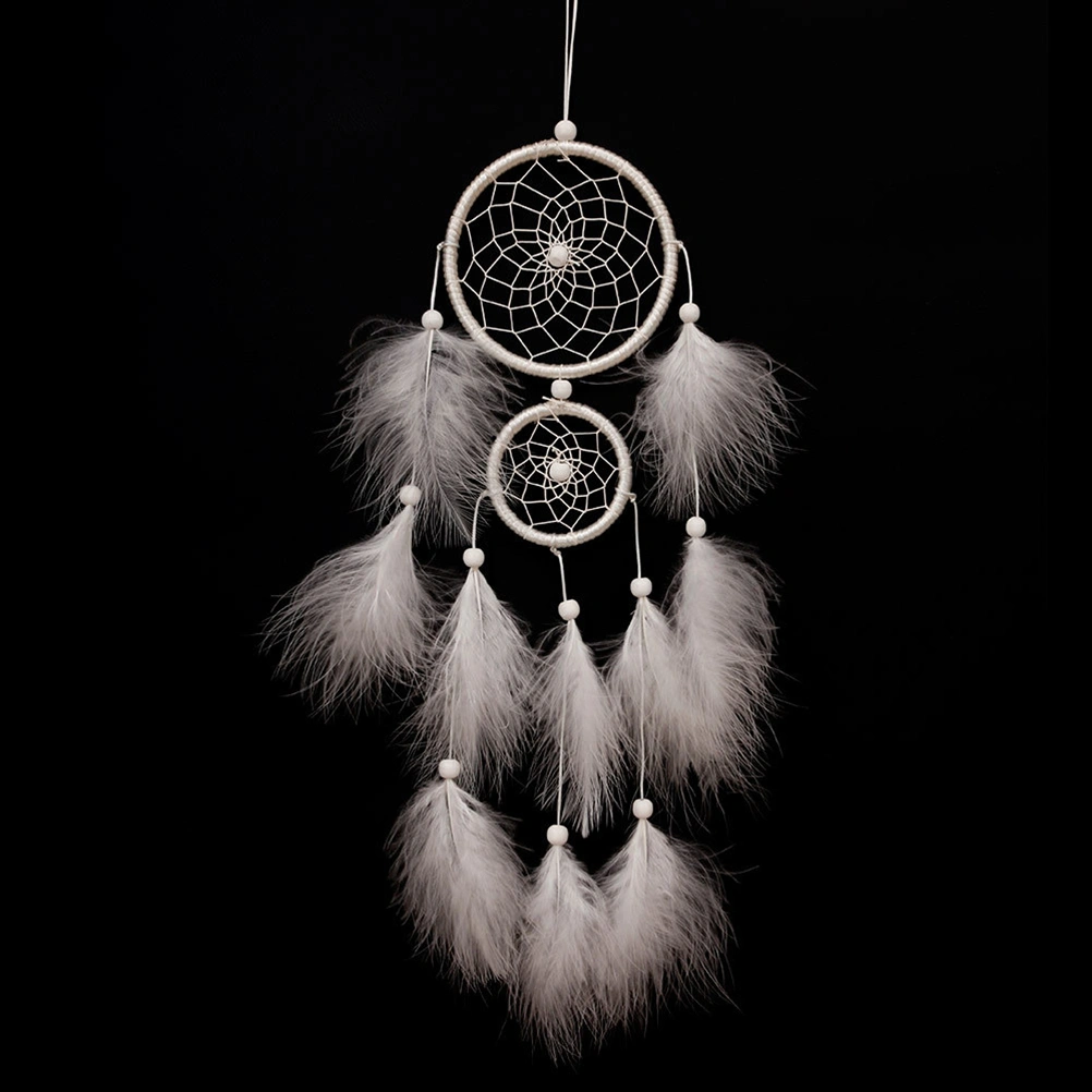 Double Circular Wedding Dream Catcher  Wall Hanging Ornament for Wedding Home Decoration (White)