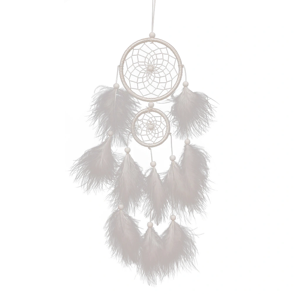 Double Circular Wedding Dream Catcher  Wall Hanging Ornament for Wedding Home Decoration (White)
