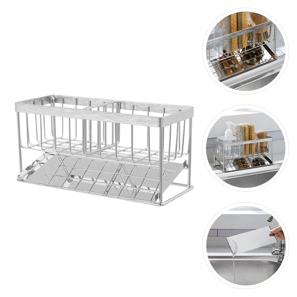 1pc Kitchen Storage Rack with Drainage Tray Sponge Organizer Countertop Shelf Holder