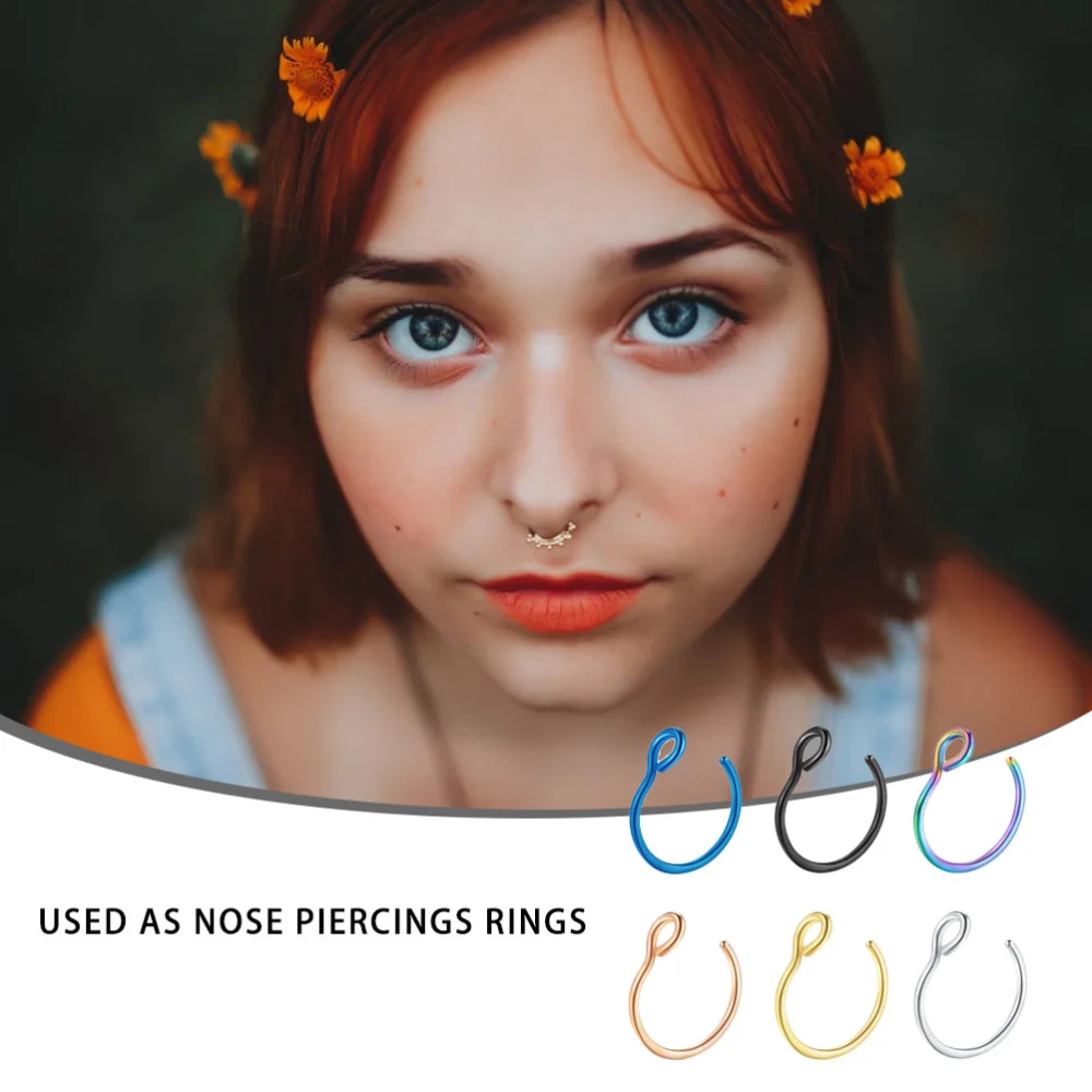 6Pcs Stainless Steel Nose Ring Fashion Nose Studs Women Piercing Jewelry Nose Decoration (Black, Colorful, Rose Gold, Silver, Golden, Dark Blue)