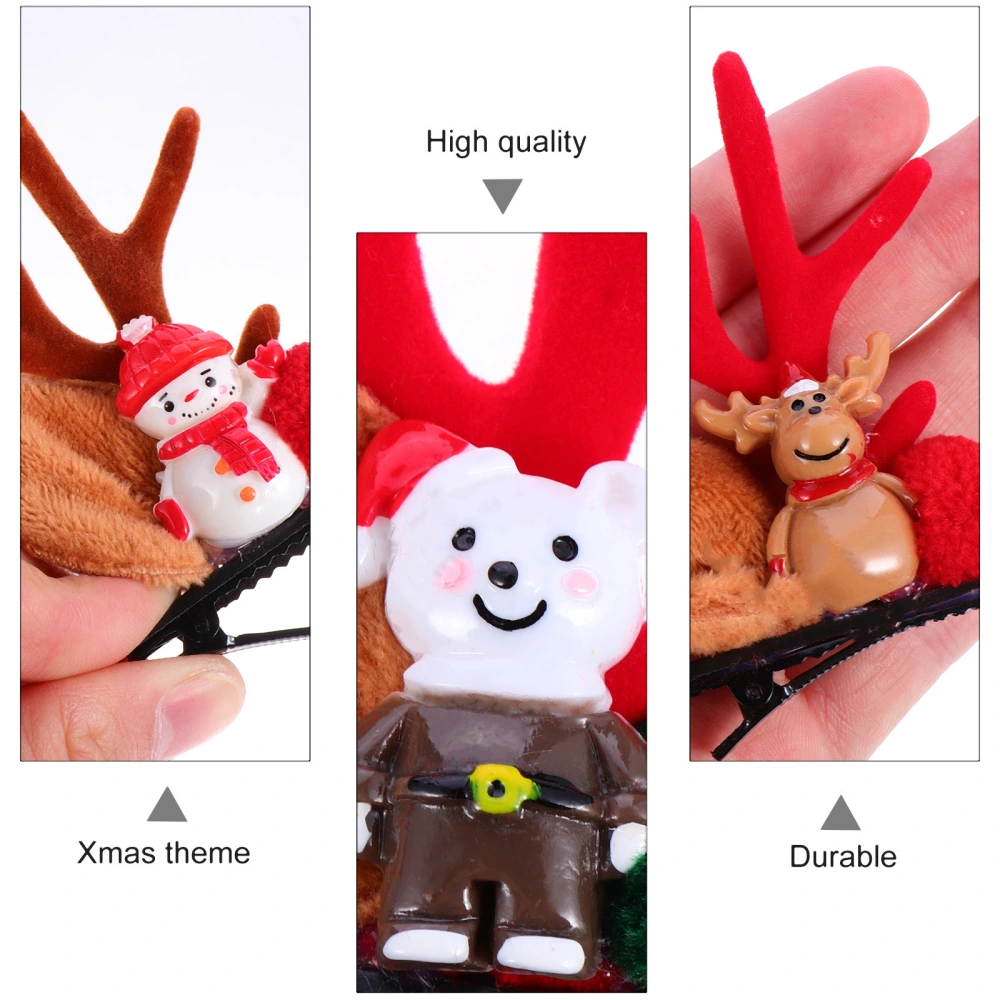 4 Pairs Christmas Antlers Hair Clips Pom Ball Hairpin Alligator Clips for Girls