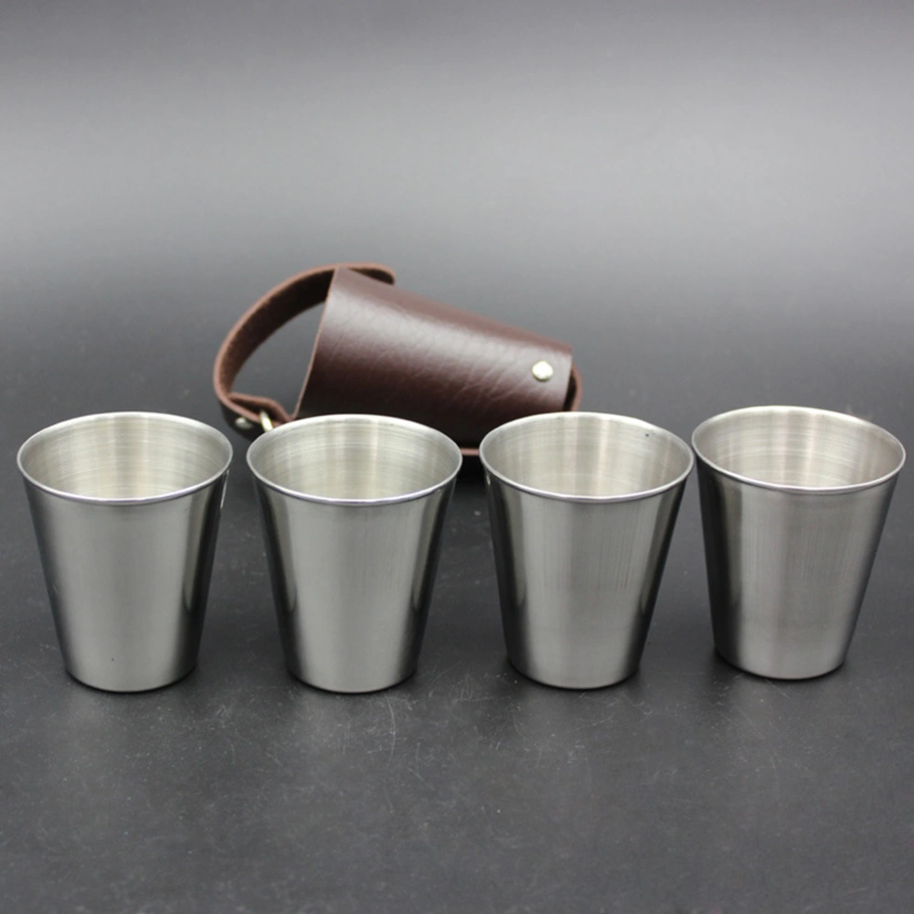 5pcs 70ml Portable Shot Cups with Cup Sleeve Stainless Steel Drinking Tumbler Spirits Cup Wine Cups