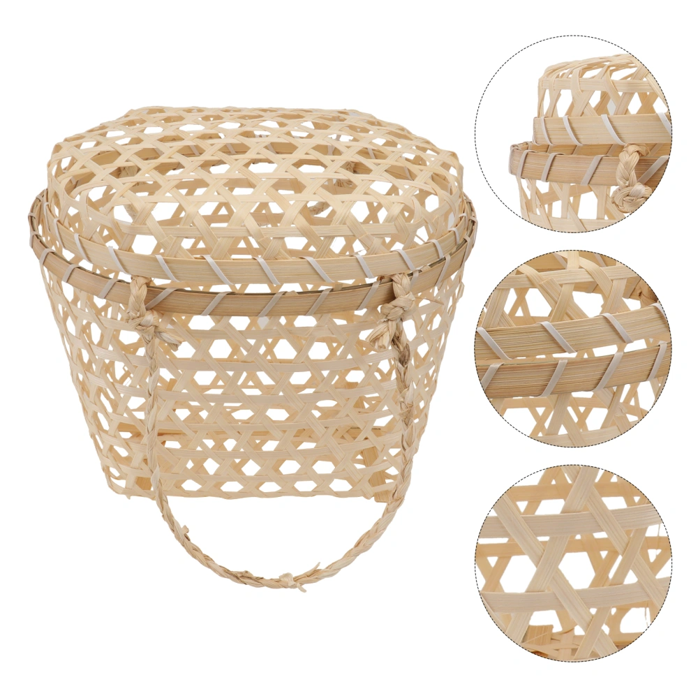 1Pc Bamboo Weaved Storage Basket Hexagonal Weaving Portable Storage Holder